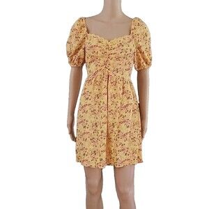 NEW Y2K City Triangles Floral Peasant Mini Dress Puffy Sleeves Beachy MEDIUM